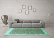 Machine Washable Persian Turquoise Traditional Area Rugs in a Living Room,, wshtr1011turq