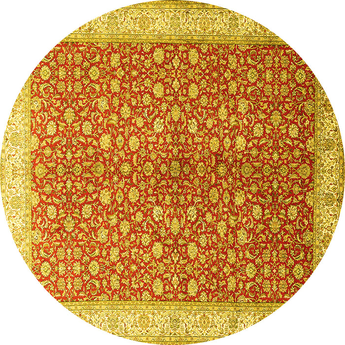 Round Persian Yellow Traditional Rug, tr1011yw