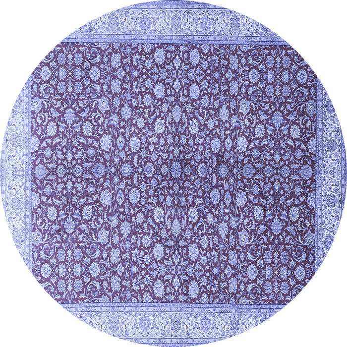 Round Machine Washable Persian Blue Traditional Rug, wshtr1011blu