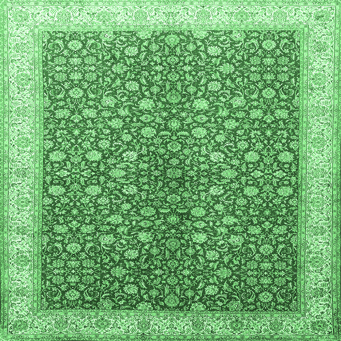 Square Machine Washable Persian Emerald Green Traditional Area Rugs, wshtr1011emgrn