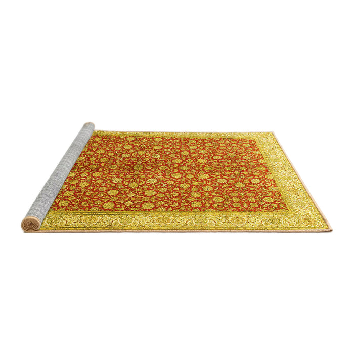 Sideview of Machine Washable Persian Yellow Traditional Rug, wshtr1011yw