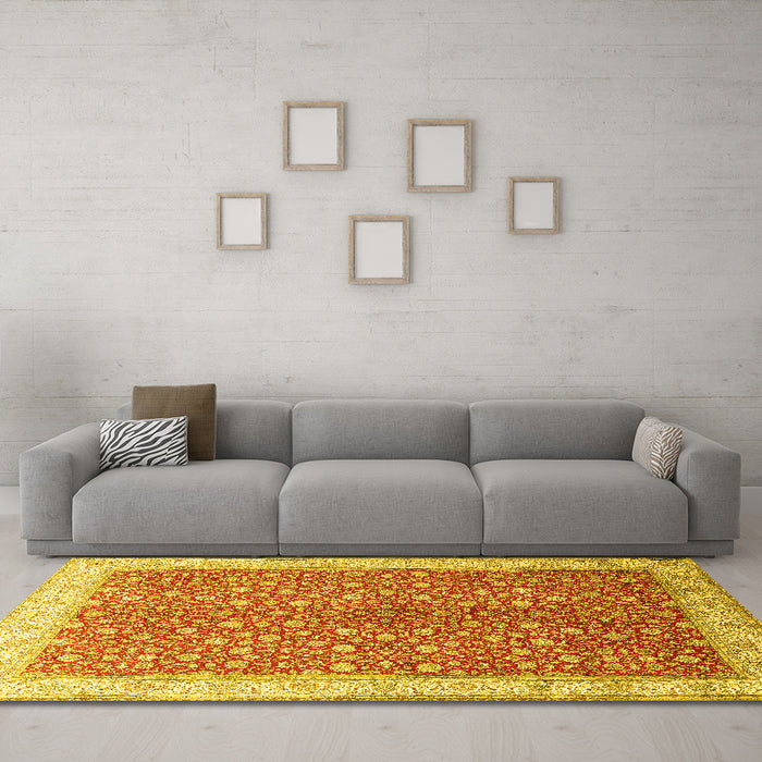 Machine Washable Persian Yellow Traditional Rug in a Living Room, wshtr1011yw