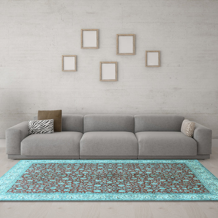 Machine Washable Persian Light Blue Traditional Rug in a Living Room, wshtr1011lblu