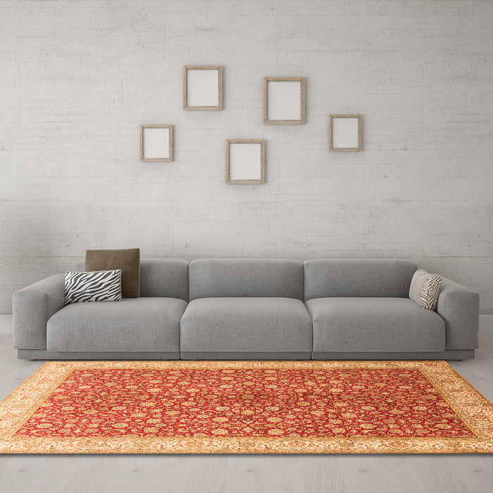 Machine Washable Persian Orange Traditional Area Rugs in a Living Room, wshtr1011org