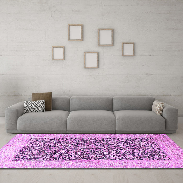 Machine Washable Persian Purple Traditional Area Rugs in a Living Room, wshtr1012pur