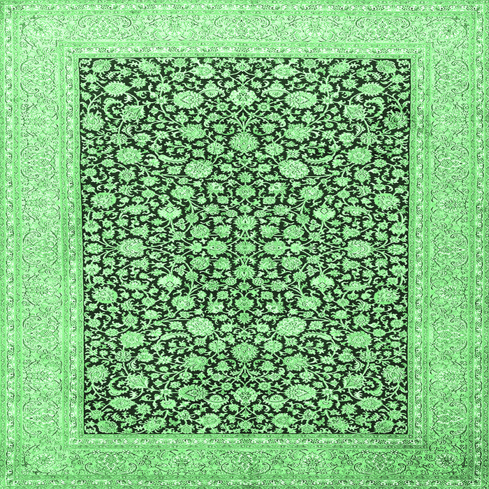Square Machine Washable Persian Emerald Green Traditional Area Rugs, wshtr1012emgrn