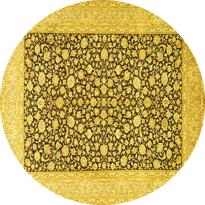 Round Persian Yellow Traditional Rug, tr1012yw