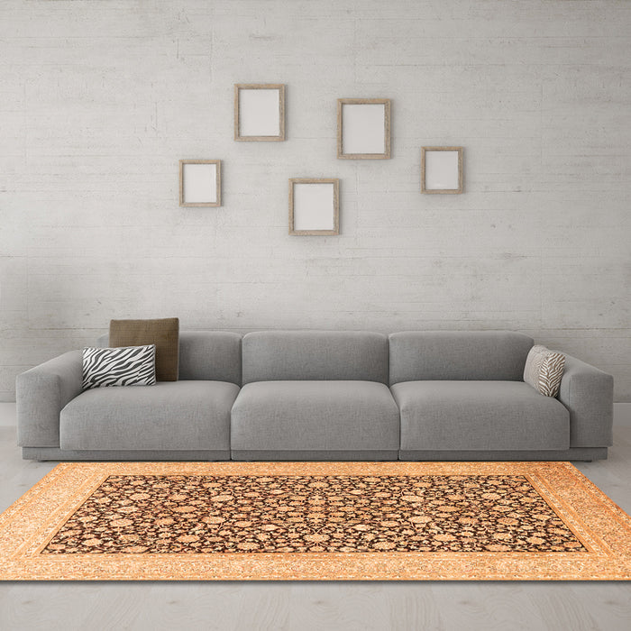 Machine Washable Persian Orange Traditional Area Rugs in a Living Room, wshtr1012org