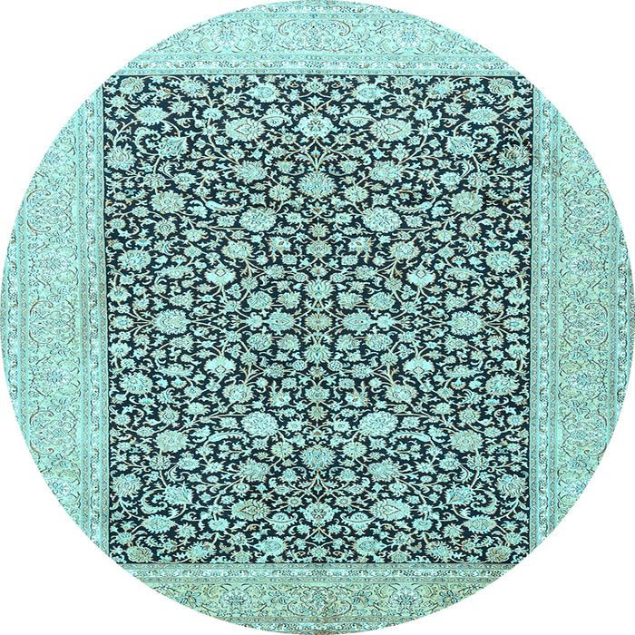 Round Machine Washable Persian Light Blue Traditional Rug, wshtr1012lblu