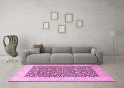 Machine Washable Persian Pink Traditional Rug in a Living Room, wshtr1012pnk