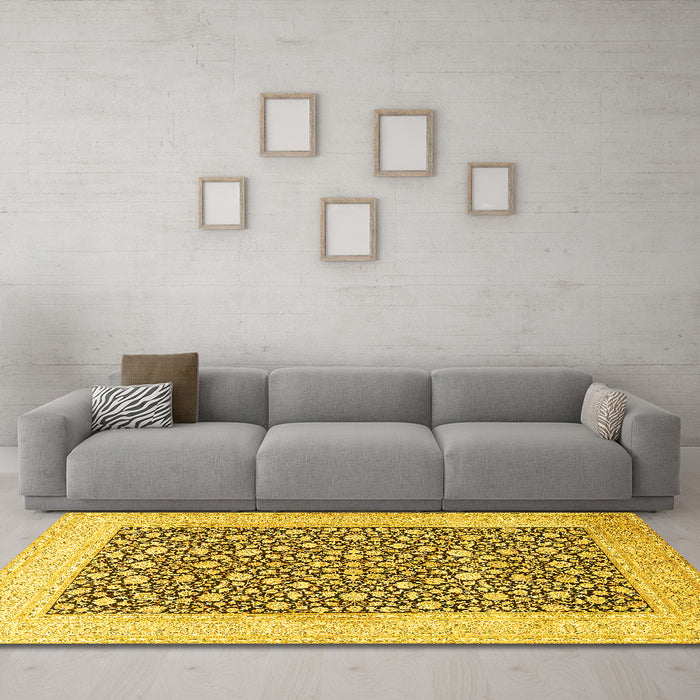 Machine Washable Persian Yellow Traditional Rug in a Living Room, wshtr1012yw