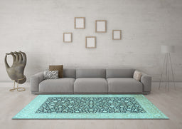 Machine Washable Persian Light Blue Traditional Rug in a Living Room, wshtr1012lblu