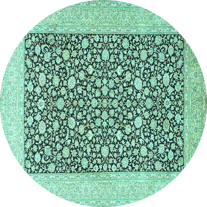 Round Machine Washable Persian Turquoise Traditional Area Rugs, wshtr1012turq