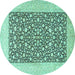 Round Machine Washable Persian Turquoise Traditional Area Rugs, wshtr1012turq