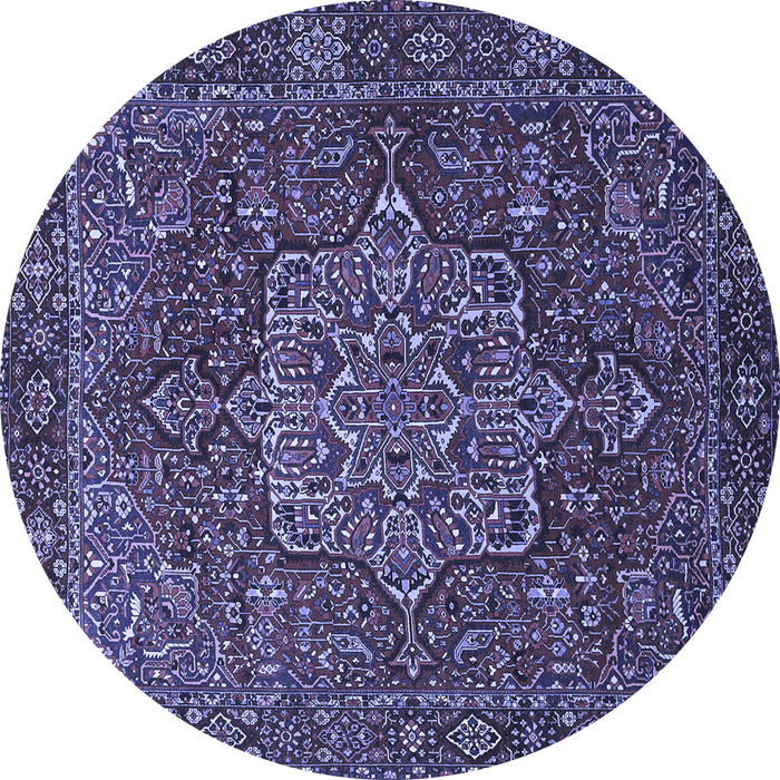 Round Machine Washable Persian Blue Traditional Rug, wshtr1013blu