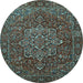 Round Machine Washable Persian Light Blue Traditional Rug, wshtr1013lblu