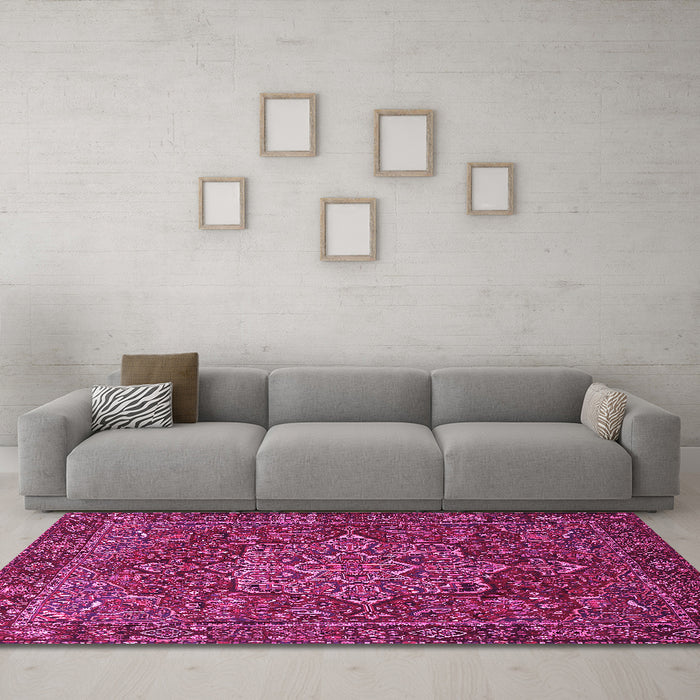 Machine Washable Persian Pink Traditional Rug in a Living Room, wshtr1013pnk