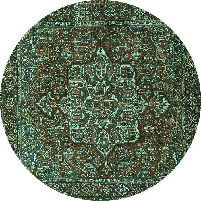 Round Persian Turquoise Traditional Rug, tr1013turq
