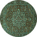 Round Persian Turquoise Traditional Rug, tr1013turq