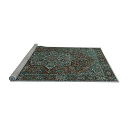 Sideview of Machine Washable Persian Light Blue Traditional Rug, wshtr1013lblu