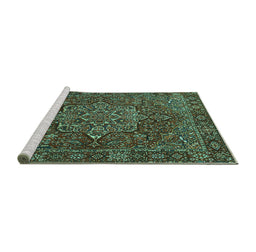 Sideview of Machine Washable Persian Turquoise Traditional Area Rugs, wshtr1013turq