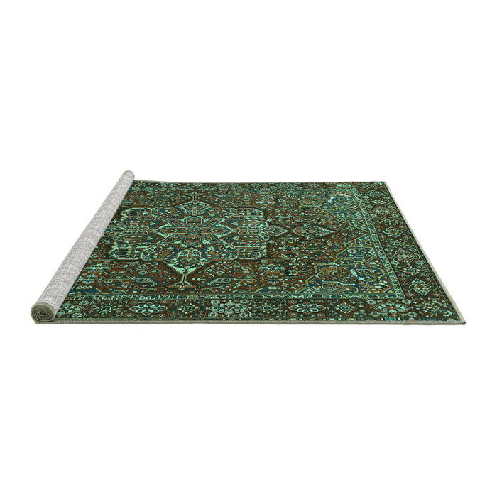 Sideview of Machine Washable Persian Turquoise Traditional Area Rugs, wshtr1013turq