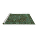 Sideview of Machine Washable Persian Turquoise Traditional Area Rugs, wshtr1013turq