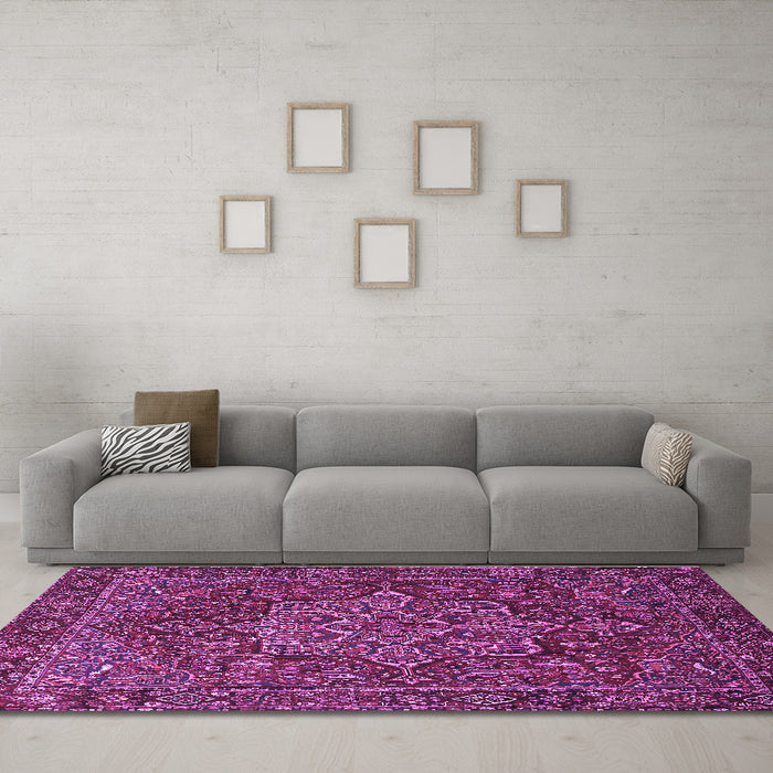 Machine Washable Persian Purple Traditional Area Rugs in a Living Room, wshtr1013pur