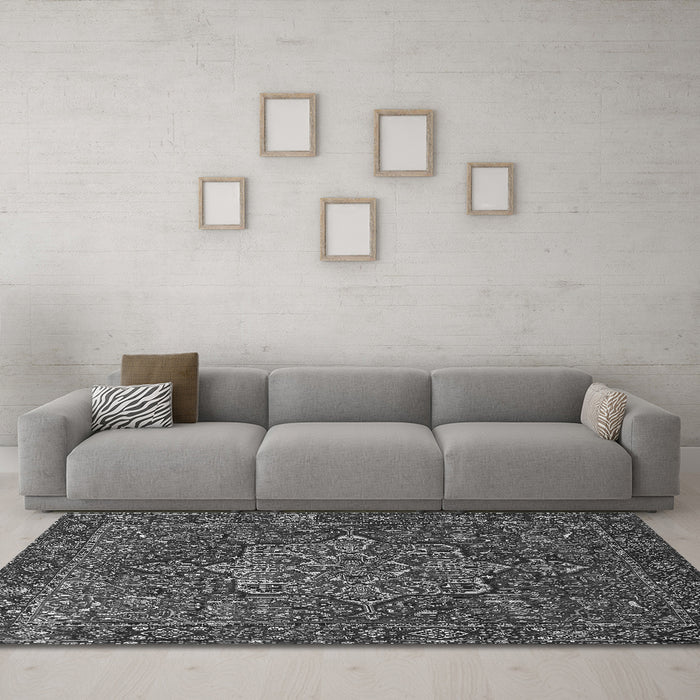 Machine Washable Persian Gray Traditional Rug in a Living Room,, wshtr1013gry