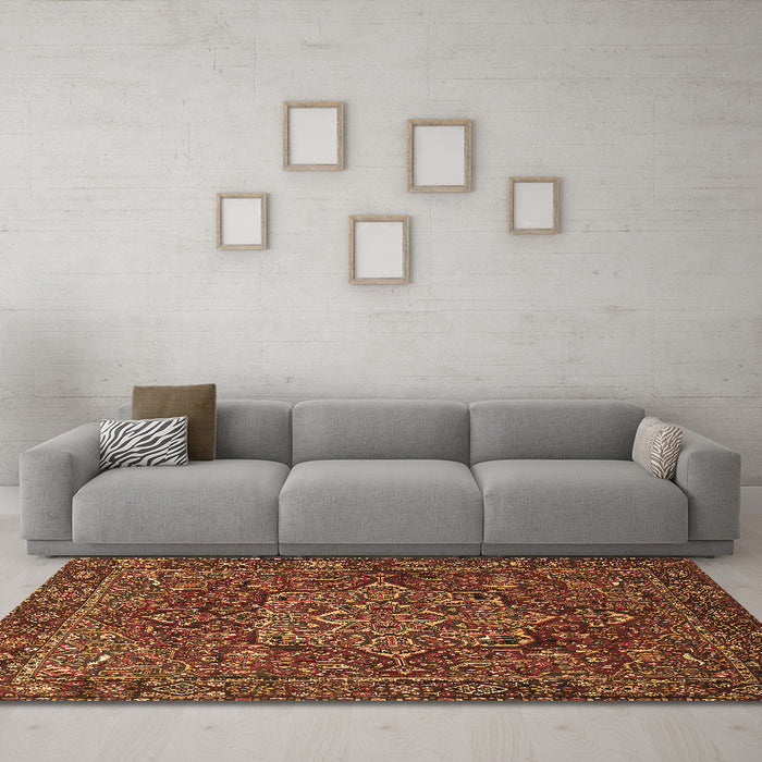 Machine Washable Persian Brown Traditional Rug in a Living Room,, wshtr1013brn