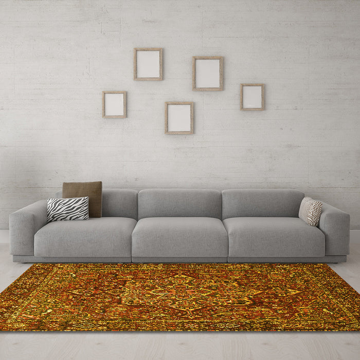 Machine Washable Persian Yellow Traditional Rug in a Living Room, wshtr1013yw