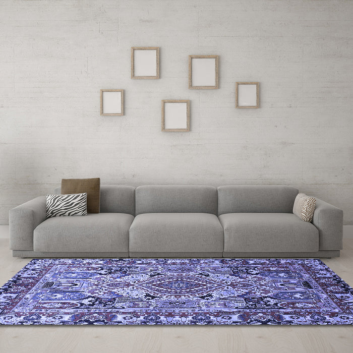 Machine Washable Persian Blue Traditional Rug in a Living Room, wshtr1014blu