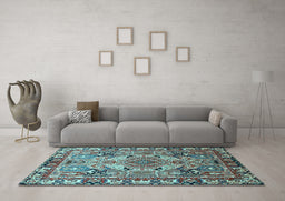 Machine Washable Persian Light Blue Traditional Rug in a Living Room, wshtr1014lblu