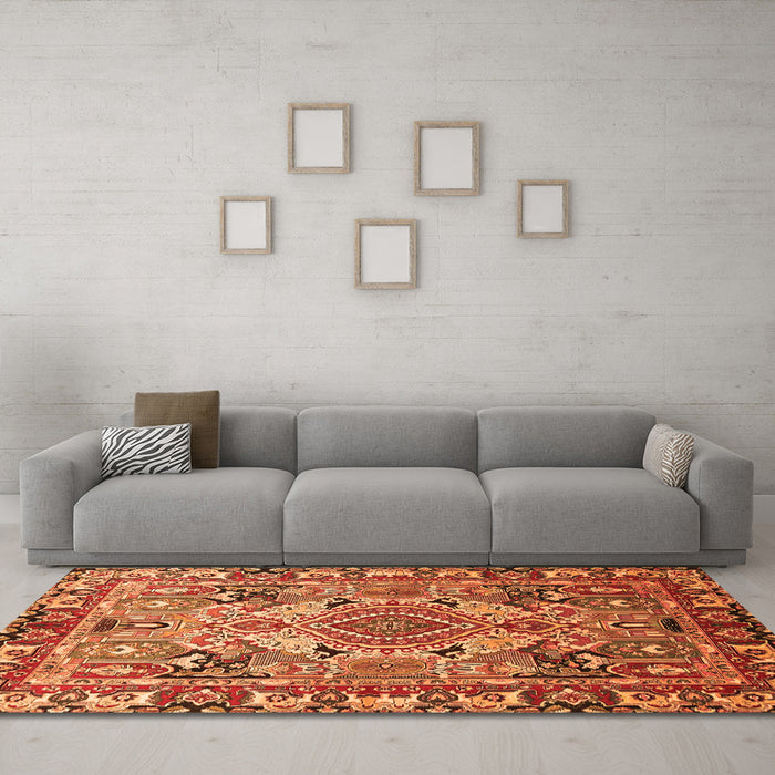 Machine Washable Persian Orange Traditional Area Rugs in a Living Room, wshtr1014org