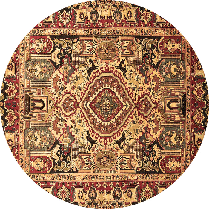Round Machine Washable Persian Brown Traditional Rug, wshtr1014brn