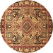 Round Machine Washable Persian Brown Traditional Rug, wshtr1014brn