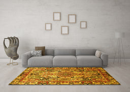 Machine Washable Persian Yellow Traditional Rug in a Living Room, wshtr1014yw
