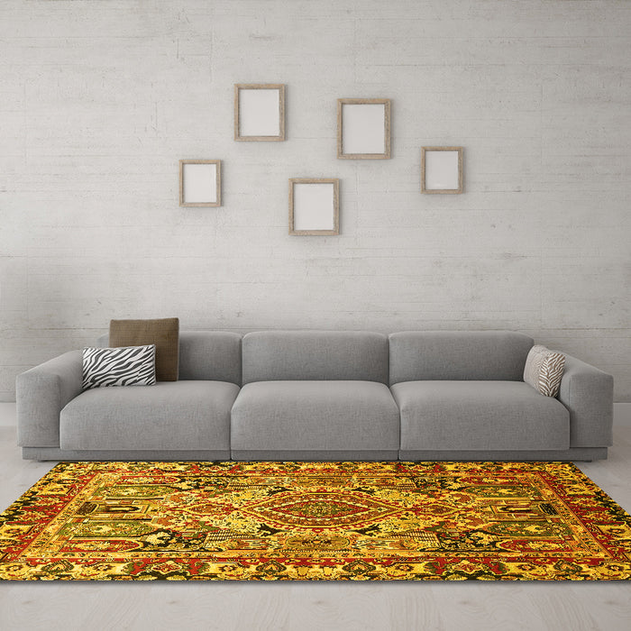 Machine Washable Persian Yellow Traditional Rug in a Living Room, wshtr1014yw