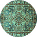 Round Machine Washable Persian Turquoise Traditional Area Rugs, wshtr1014turq