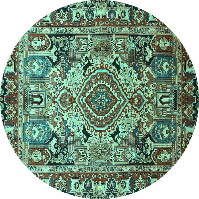 Round Persian Turquoise Traditional Rug, tr1014turq