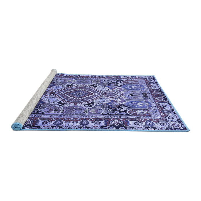 Sideview of Machine Washable Persian Blue Traditional Rug, wshtr1014blu
