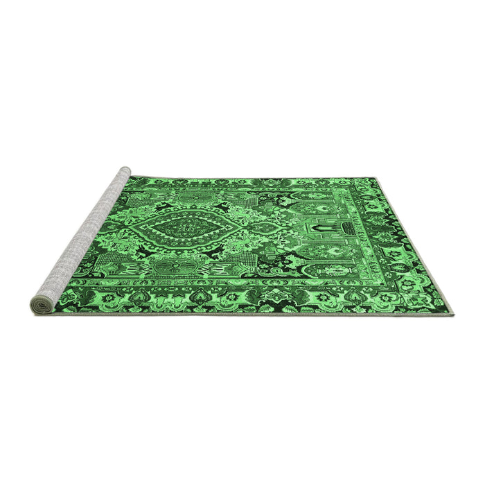 Sideview of Machine Washable Persian Emerald Green Traditional Area Rugs, wshtr1014emgrn