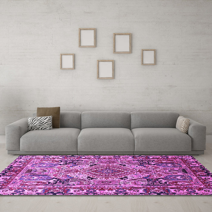 Machine Washable Persian Purple Traditional Area Rugs in a Living Room, wshtr1014pur
