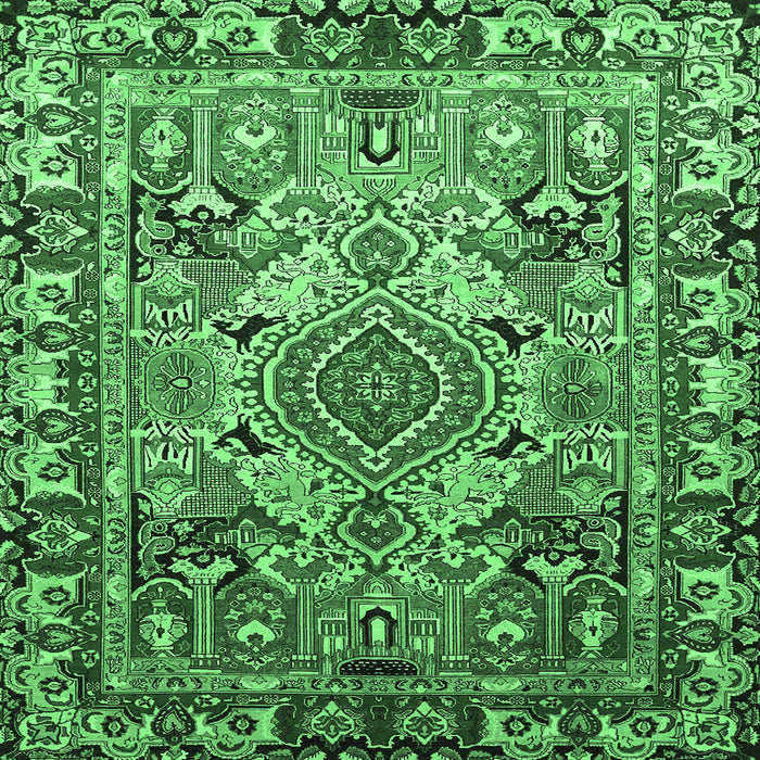 Square Machine Washable Persian Emerald Green Traditional Area Rugs, wshtr1014emgrn