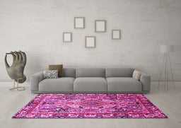 Machine Washable Persian Pink Traditional Rug in a Living Room, wshtr1014pnk