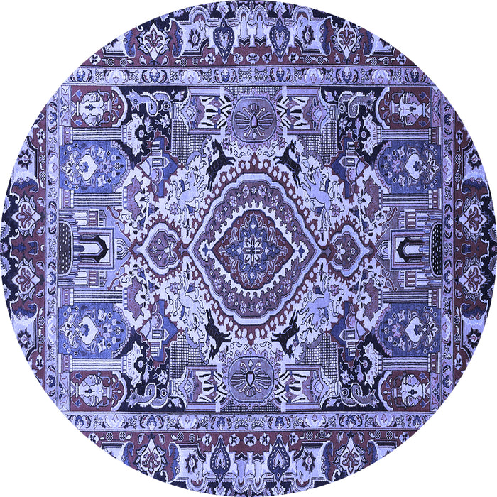 Round Machine Washable Persian Blue Traditional Rug, wshtr1014blu