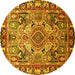 Round Machine Washable Persian Yellow Traditional Rug, wshtr1014yw