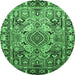 Round Persian Emerald Green Traditional Rug, tr1014emgrn