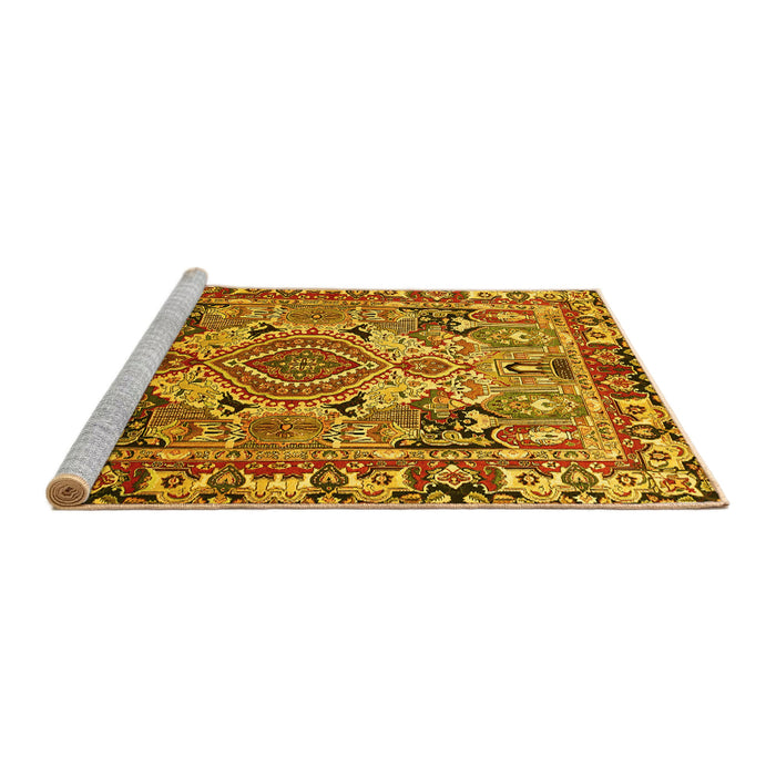 Sideview of Machine Washable Persian Yellow Traditional Rug, wshtr1014yw