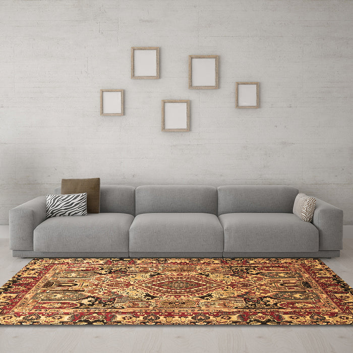 Machine Washable Persian Brown Traditional Rug in a Living Room,, wshtr1014brn